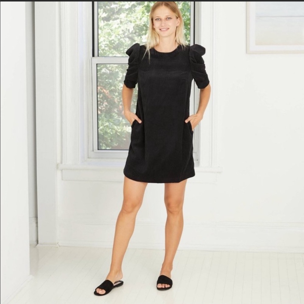 NWT Black Who What Wear Dress with Ruched Sleeves